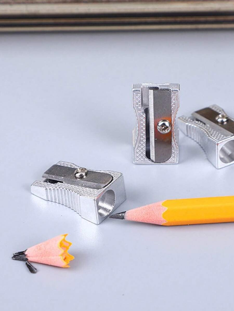 Temperino per matite in metallo mini, temperino manuale in lega di alluminio argento con un foro, adatto per matite di dimensioni standard, forniture scolastiche e per la classe