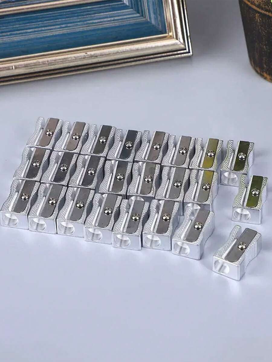 Temperino per matite in metallo mini, temperino manuale in lega di alluminio argento con un foro, adatto per matite di dimensioni standard, forniture scolastiche e per la classe