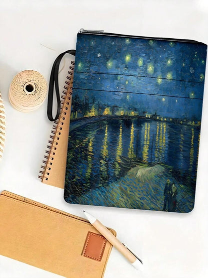 Copertina con cerniera a tema "Notte stellata" di Vincent Van Gogh, protezione per libri tascabili, custodia per libri tascabili, copertina per libri, custodia per libri, borsa per libri stampata con tasca frontale