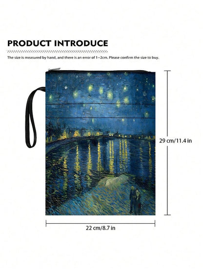 Copertina con cerniera a tema "Notte stellata" di Vincent Van Gogh, protezione per libri tascabili, custodia per libri tascabili, copertina per libri, custodia per libri, borsa per libri stampata con tasca frontale