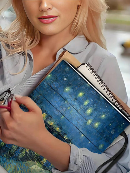 Copertina con cerniera a tema "Notte stellata" di Vincent Van Gogh, protezione per libri tascabili, custodia per libri tascabili, copertina per libri, custodia per libri, borsa per libri stampata con tasca frontale