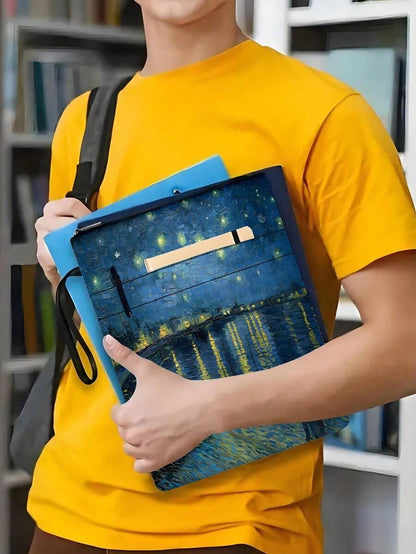 Copertina con cerniera a tema "Notte stellata" di Vincent Van Gogh, protezione per libri tascabili, custodia per libri tascabili, copertina per libri, custodia per libri, borsa per libri stampata con tasca frontale