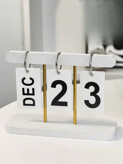 Calendario perpetuo da tavolo in legno - display mese/data in metallo e legno con finitura dorata, decorazione d'ufficio riutilizzabile per insegnanti/studenti - forniture per aula