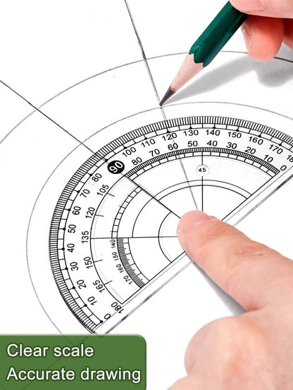 Set di righelli per pendolarismo per studenti, include righello per il protrazione, righellone triangolare, righello angolare, portapenne, piastrelli multifunzionali per la cancelleria