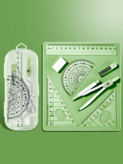 Set di righelli per pendolarismo per studenti, include righello per il protrazione, righellone triangolare, righello angolare, portapenne, piastrelli multifunzionali per la cancelleria