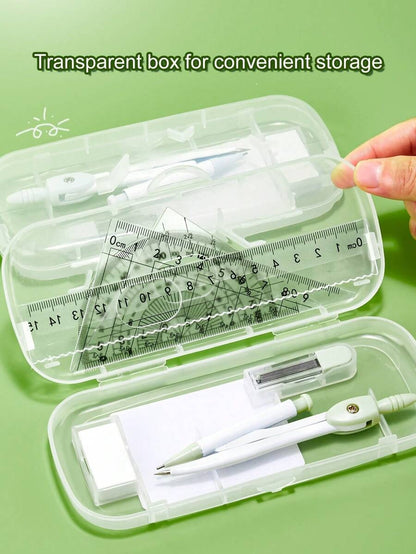 Set di righelli per pendolarismo per studenti, include righello per il protrazione, righellone triangolare, righello angolare, portapenne, piastrelli multifunzionali per la cancelleria
