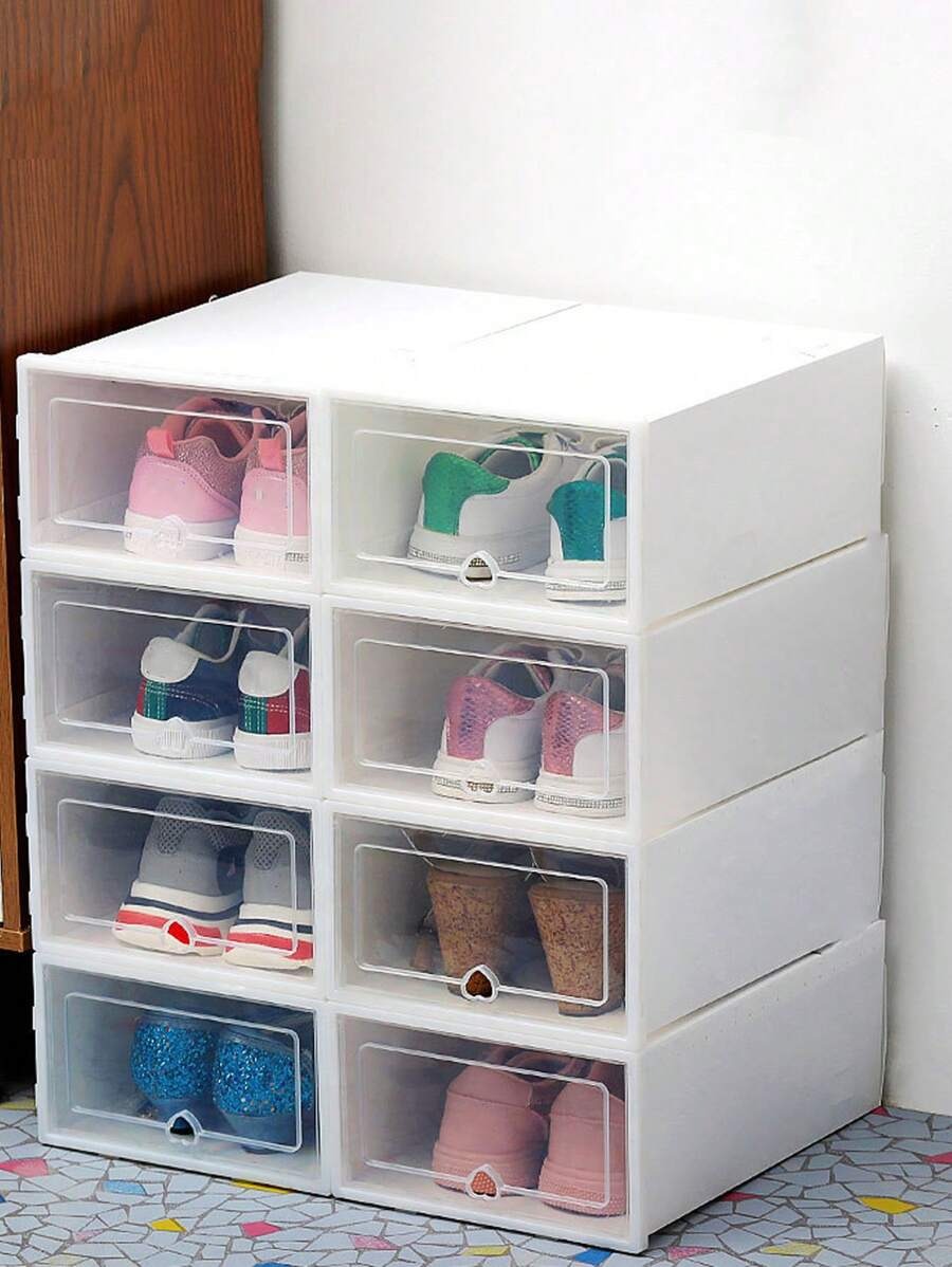 12 pezzi Scatole di stoccaggio per scarpe in plastica trasparente, pieghevoli, con coperchio a ribalta, per sotto il letto, a prova di umidità e polvere