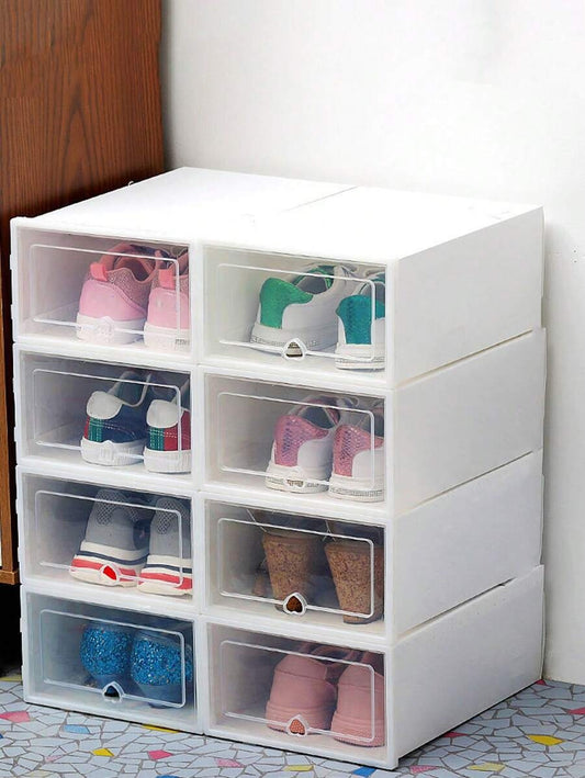 12 pezzi Scatole di stoccaggio per scarpe in plastica trasparente, pieghevoli, con coperchio a ribalta, per sotto il letto, a prova di umidità e polvere