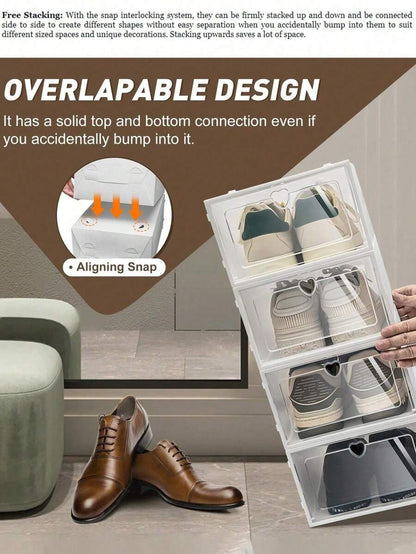 12 pezzi Scatole di stoccaggio per scarpe in plastica trasparente, pieghevoli, con coperchio a ribalta, per sotto il letto, a prova di umidità e polvere