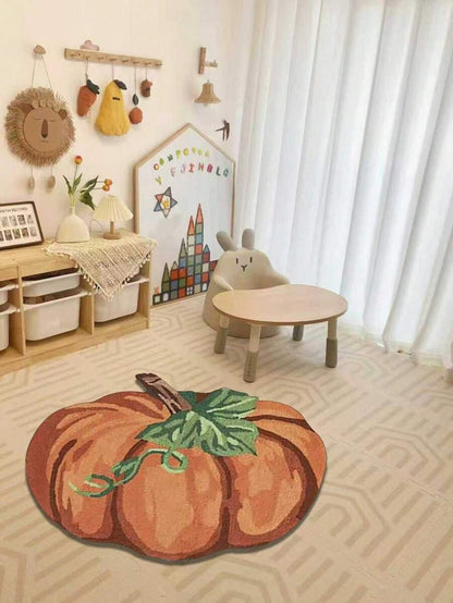 Zerbino a forma di zucca, in finta lana adatto per ingresso, camera, campeggio - Tappeto di benvenuto in poliestere per raccolto e Ringraziamento, lavabile a mano, decorazione autunnale, decorazione di Ognissanti, decorazione per ingresso