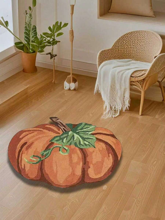 Zerbino a forma di zucca, in finta lana adatto per ingresso, camera, campeggio - Tappeto di benvenuto in poliestere per raccolto e Ringraziamento, lavabile a mano, decorazione autunnale, decorazione di Ognissanti, decorazione per ingresso