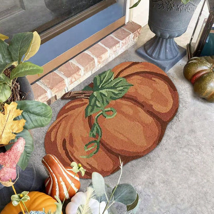 Zerbino a forma di zucca, in finta lana adatto per ingresso, camera, campeggio - Tappeto di benvenuto in poliestere per raccolto e Ringraziamento, lavabile a mano, decorazione autunnale, decorazione di Ognissanti, decorazione per ingresso