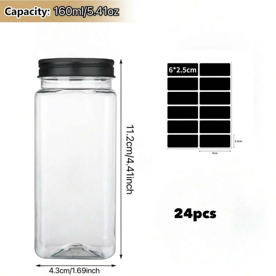 12pz/24pz Barattoli di plastica per spezie, contenitori quadrati per spezie da 5,6 once (~160g), saliere e pepiere riutilizzabili con coperchi ermetici, etichette e penne.