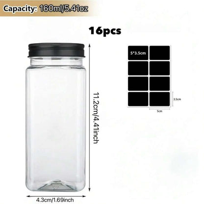 12pz/24pz Barattoli di plastica per spezie, contenitori quadrati per spezie da 5,6 once (~160g), saliere e pepiere riutilizzabili con coperchi ermetici, etichette e penne.