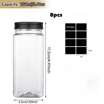 12pz/24pz Barattoli di plastica per spezie, contenitori quadrati per spezie da 5,6 once (~160g), saliere e pepiere riutilizzabili con coperchi ermetici, etichette e penne.
