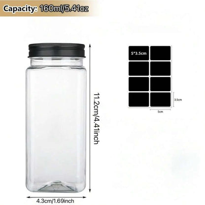 12pz/24pz Barattoli di plastica per spezie, contenitori quadrati per spezie da 5,6 once (~160g), saliere e pepiere riutilizzabili con coperchi ermetici, etichette e penne.