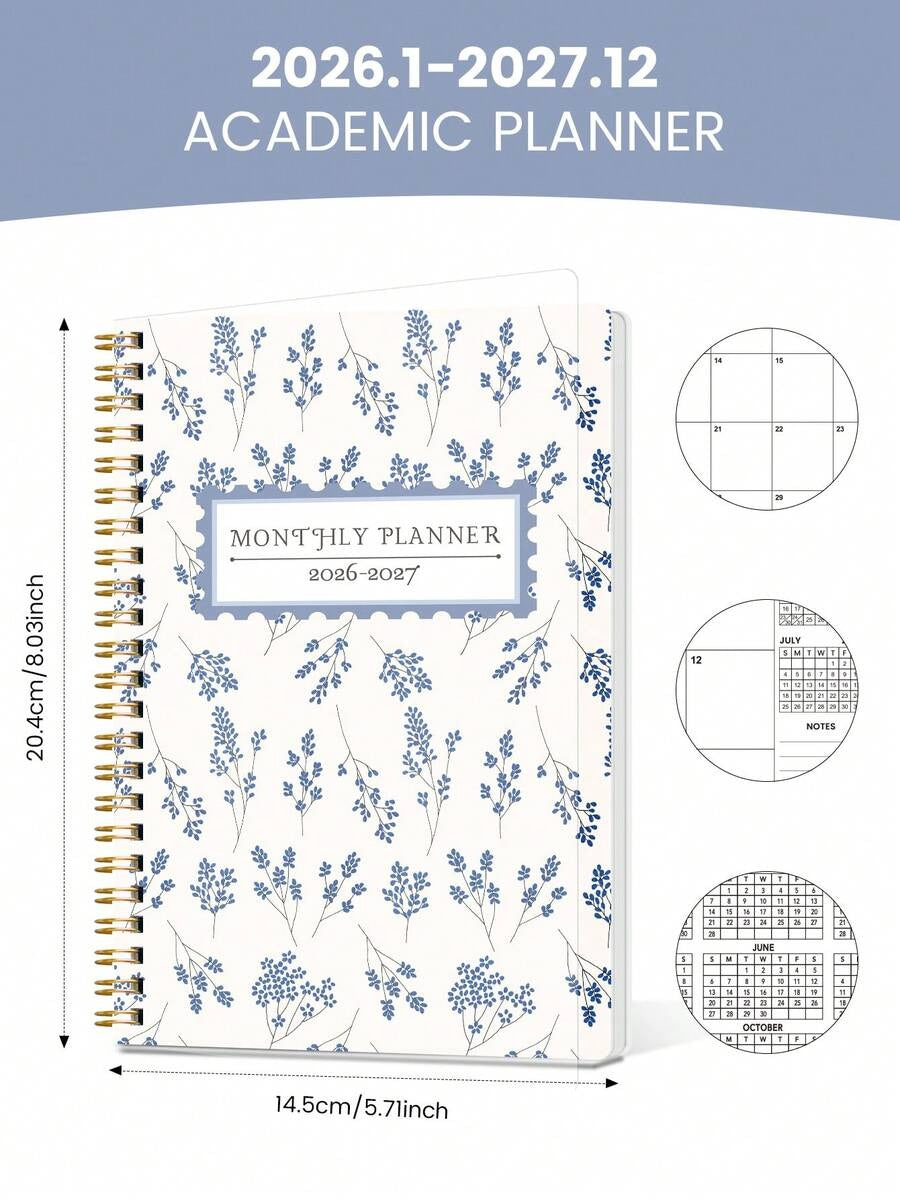 Agenda mensile 2026-2027, quaderno a spirale minimalista con griglia mensile e note, ottimo per pianificatore di studio, programma giornaliero, produttività, budgeting e regalo per ufficio