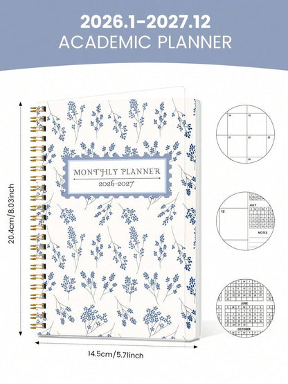 Agenda mensile 2026-2027, quaderno a spirale minimalista con griglia mensile e note, ottimo per pianificatore di studio, programma giornaliero, produttività, budgeting e regalo per ufficio