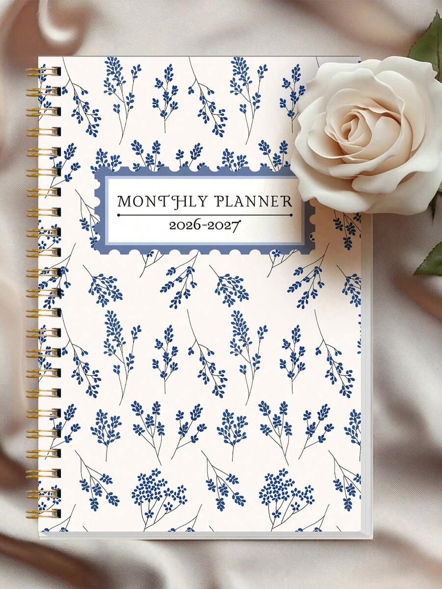 Agenda mensile 2026-2027, quaderno a spirale minimalista con griglia mensile e note, ottimo per pianificatore di studio, programma giornaliero, produttività, budgeting e regalo per ufficio