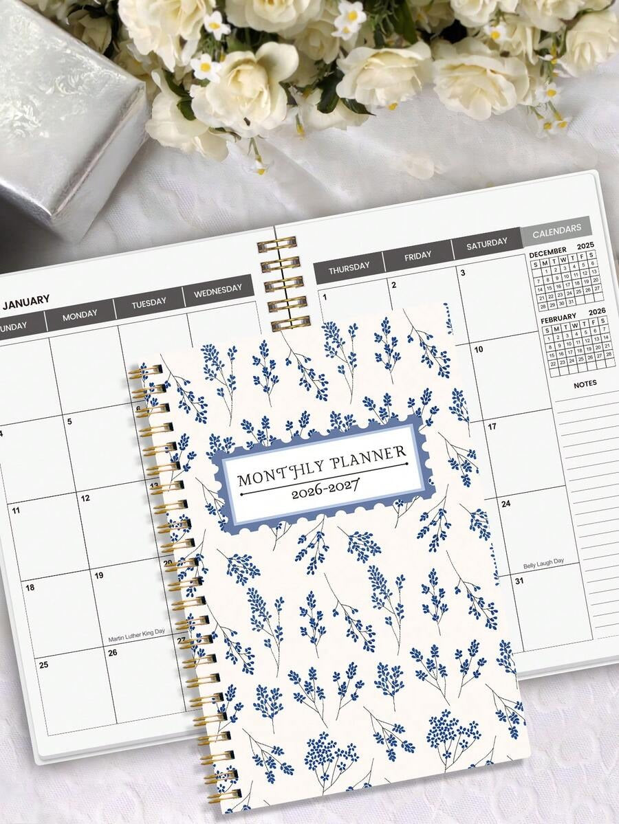 Agenda mensile 2026-2027, quaderno a spirale minimalista con griglia mensile e note, ottimo per pianificatore di studio, programma giornaliero, produttività, budgeting e regalo per ufficio