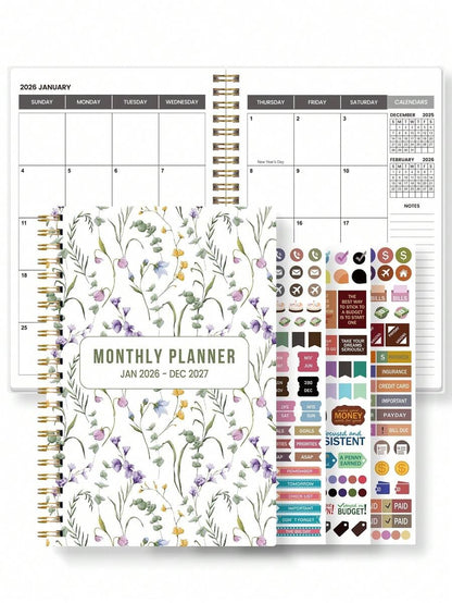 Agenda mensile 2026-2027, quaderno a spirale minimalista con griglia mensile e note, ottimo per pianificatore di studio, programma giornaliero, produttività, budgeting e regalo per ufficio