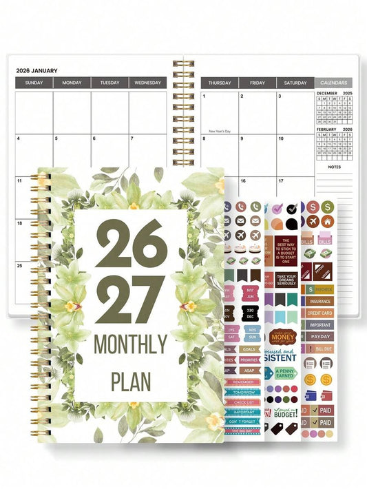 Agenda mensile 2026-2027, quaderno a spirale minimalista con griglia mensile e note, ottimo per pianificatore di studio, programma giornaliero, produttività, budgeting e regalo per ufficio