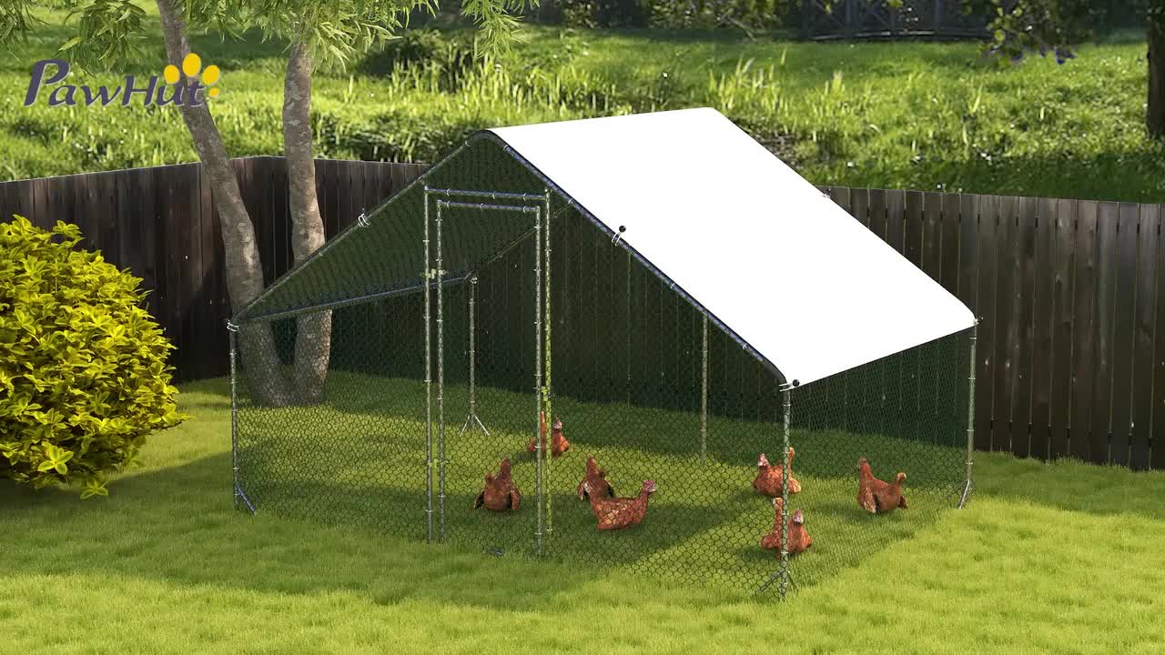PawHut Pollaio Ovaiole per Esterni con Telaio Zincato e Rete Esagonale, Recinto con Copertura in Tessuto Impermeabile per Polli, Anatre e Conigli, 3x2x2m