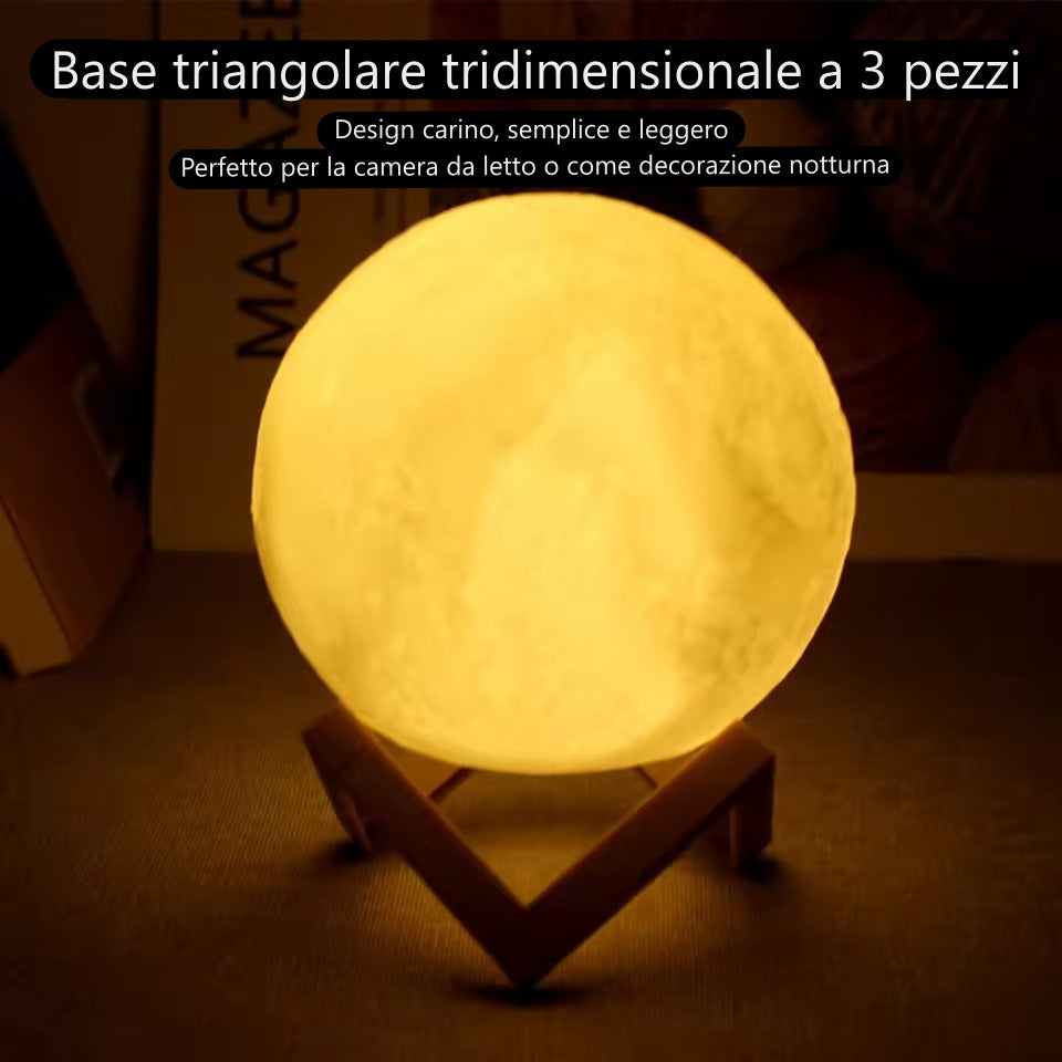 Luce notturna LED a forma di luna con supporto. Lampada per camera da letto e regalo per bambini.