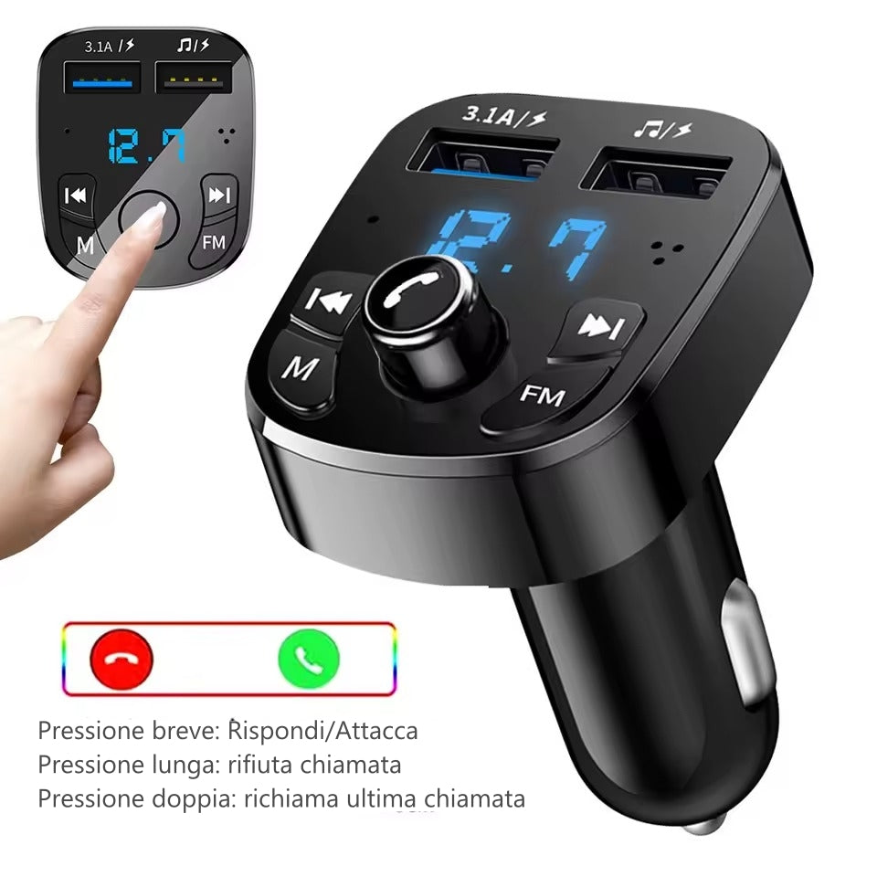 Trasmettitore FM Bluetooth 5.0 Kit per auto Vivavoce Caricatore per auto doppio USB 3.1A
