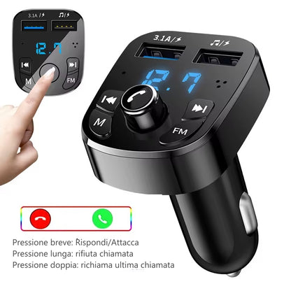 Trasmettitore FM Bluetooth 5.0 Kit per auto Vivavoce Caricatore per auto doppio USB 3.1A