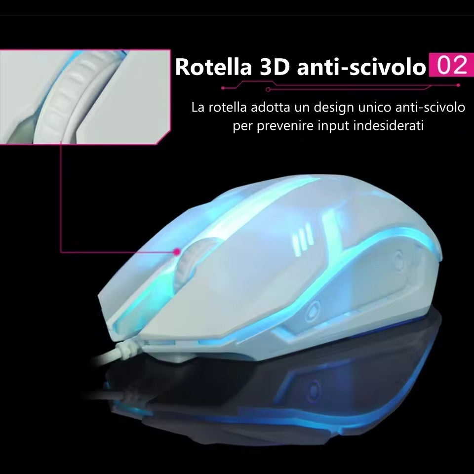 LIMEDE Mouse da gaming retroilluminato con cavo USB per laptop, computer, ufficio