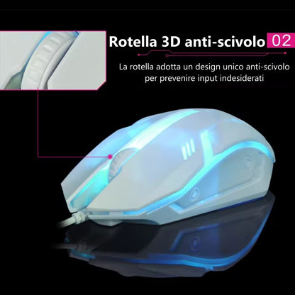 LIMEDE Mouse da gaming retroilluminato con cavo USB per laptop, computer, ufficio
