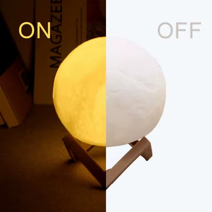 Luce notturna LED a forma di luna con supporto. Lampada per camera da letto e regalo per bambini.
