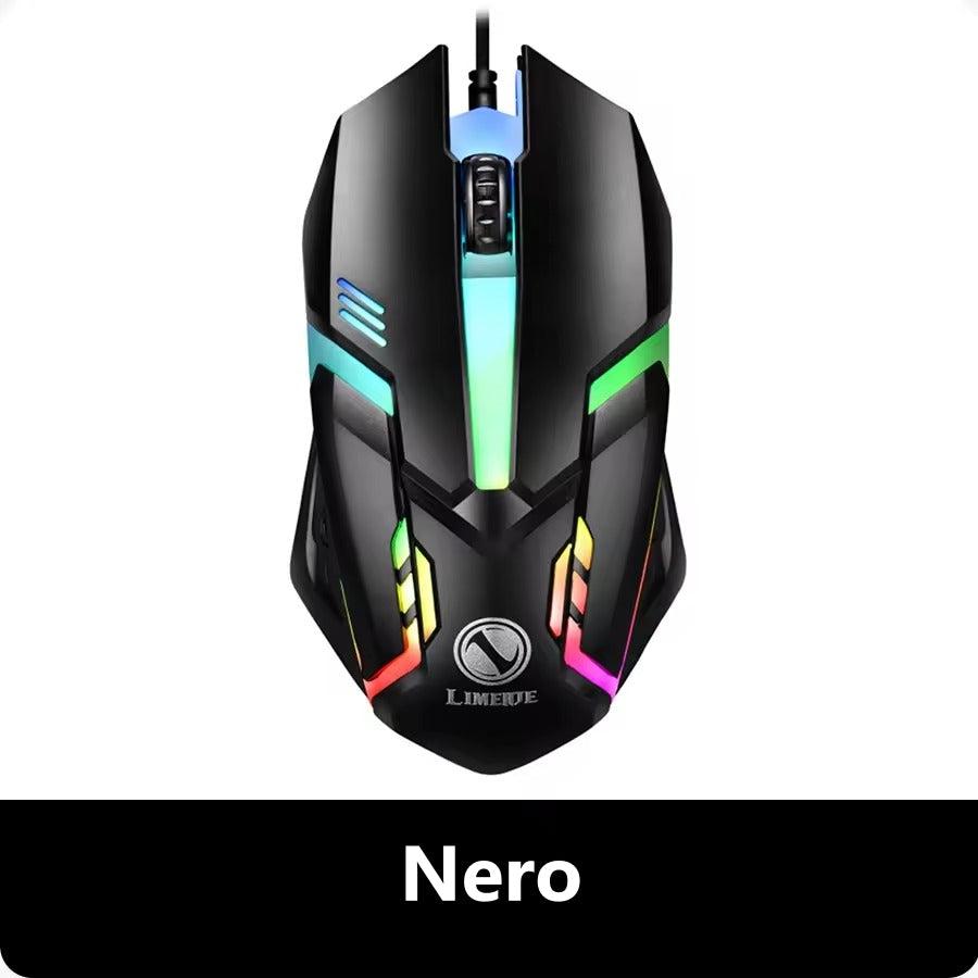 LIMEDE Mouse da gaming retroilluminato con cavo USB per laptop, computer, ufficio