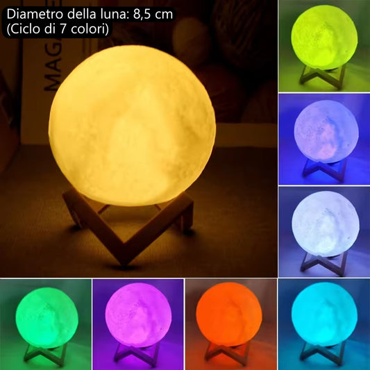 Luce notturna LED a forma di luna con supporto. Lampada per camera da letto e regalo per bambini.