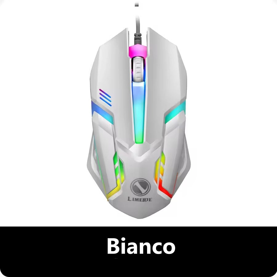 LIMEDE Mouse da gaming retroilluminato con cavo USB per laptop, computer, ufficio