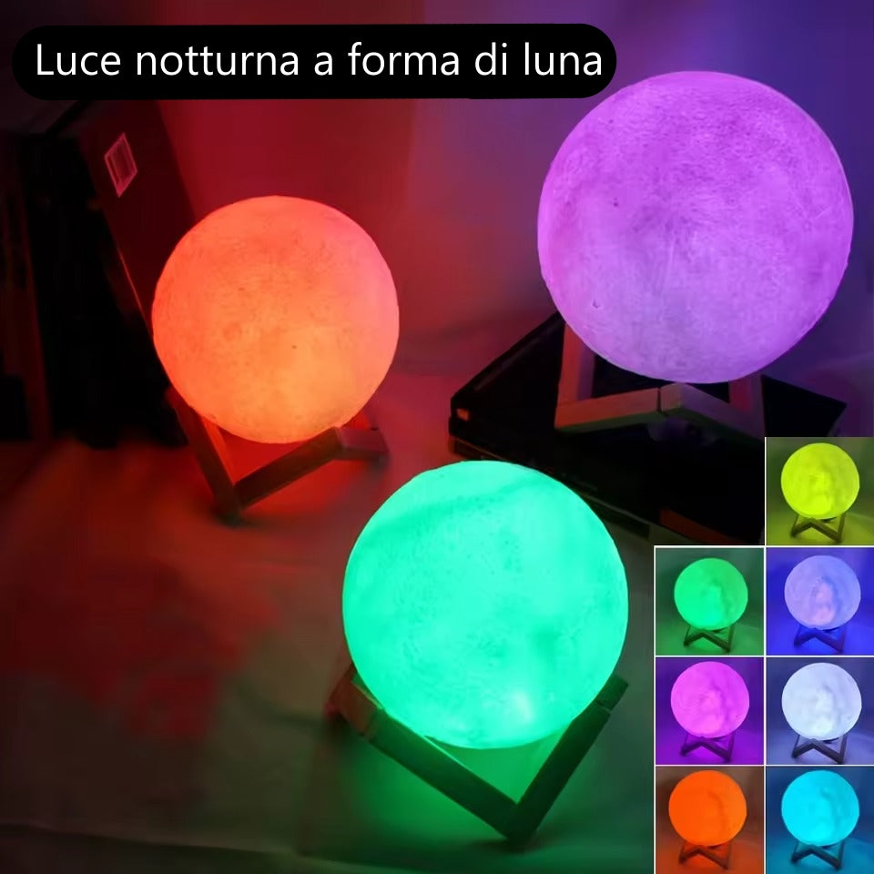 Luce notturna LED a forma di luna con supporto. Lampada per camera da letto e regalo per bambini.