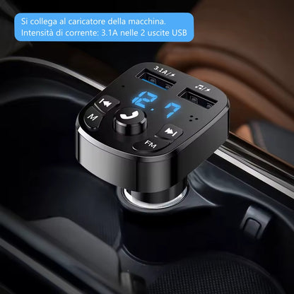 Trasmettitore FM Bluetooth 5.0 Kit per auto Vivavoce Caricatore per auto doppio USB 3.1A