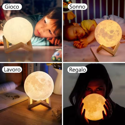 Luce notturna LED a forma di luna con supporto. Lampada per camera da letto e regalo per bambini.