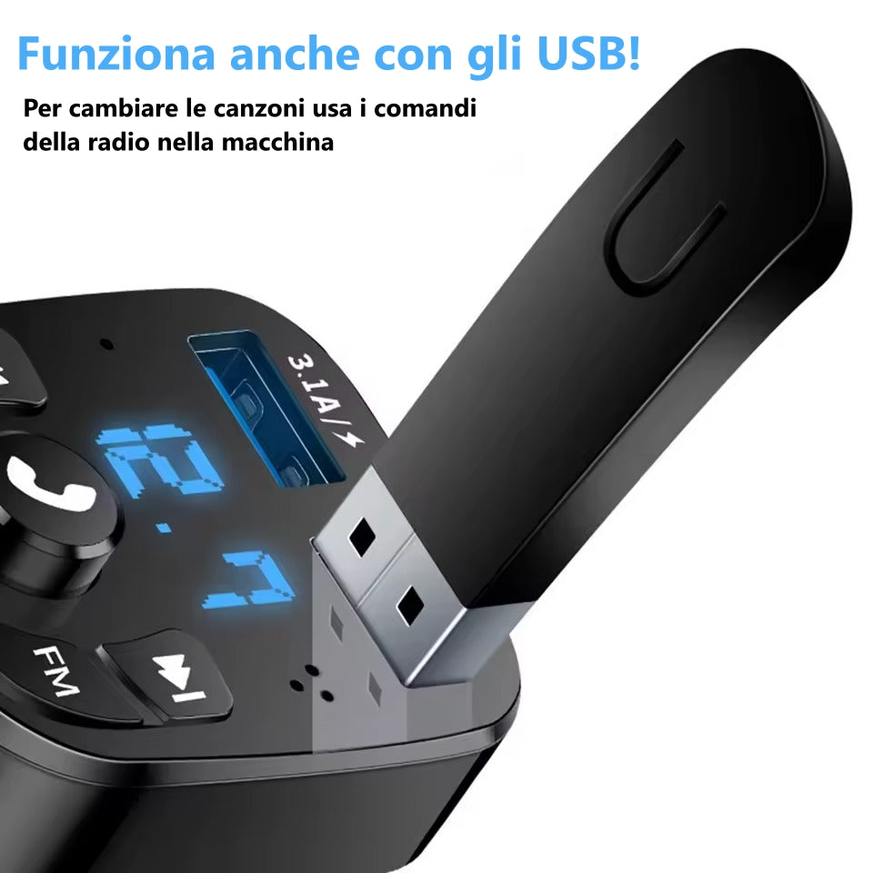 Trasmettitore FM Bluetooth 5.0 Kit per auto Vivavoce Caricatore per auto doppio USB 3.1A