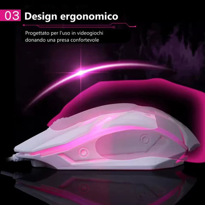 LIMEDE Mouse da gaming retroilluminato con cavo USB per laptop, computer, ufficio