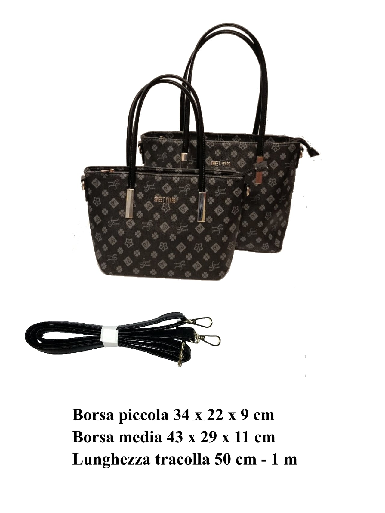 Borsa tote nera da donna con tracolla