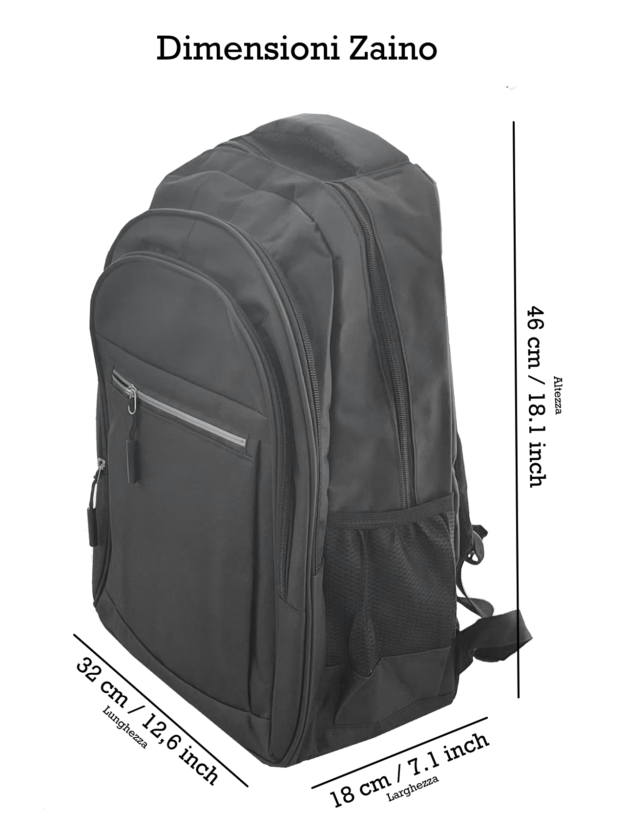 Zaino nero da viaggio per uomini e donne perfetto pure per scuola