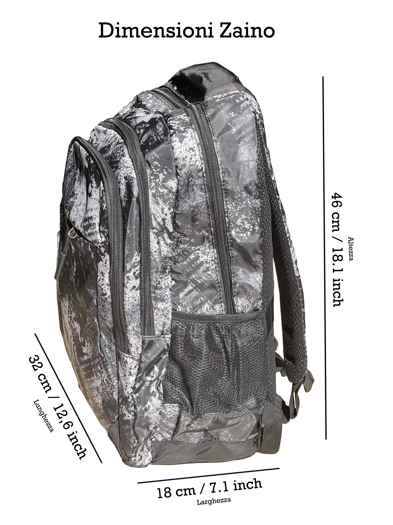 Zaino scolastico nero stile astratto