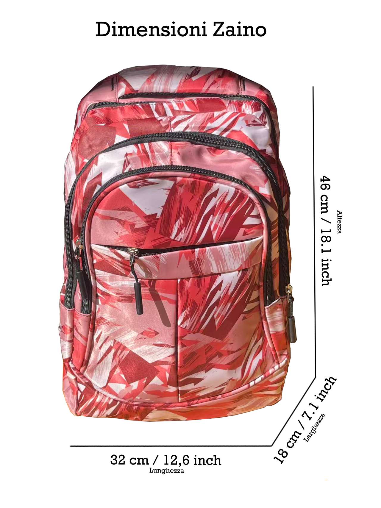 Zaino scolastico rosso stile astratto