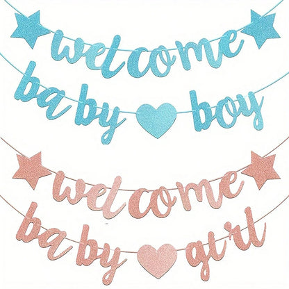 1 Set di striscioni per festa di festa di nascità, ghirlanda per festa di gender reveal, decorazioni da appendere per festa di 1°compleanno - per decorazioni di festa di battesimo, blu cielo/oro rosa