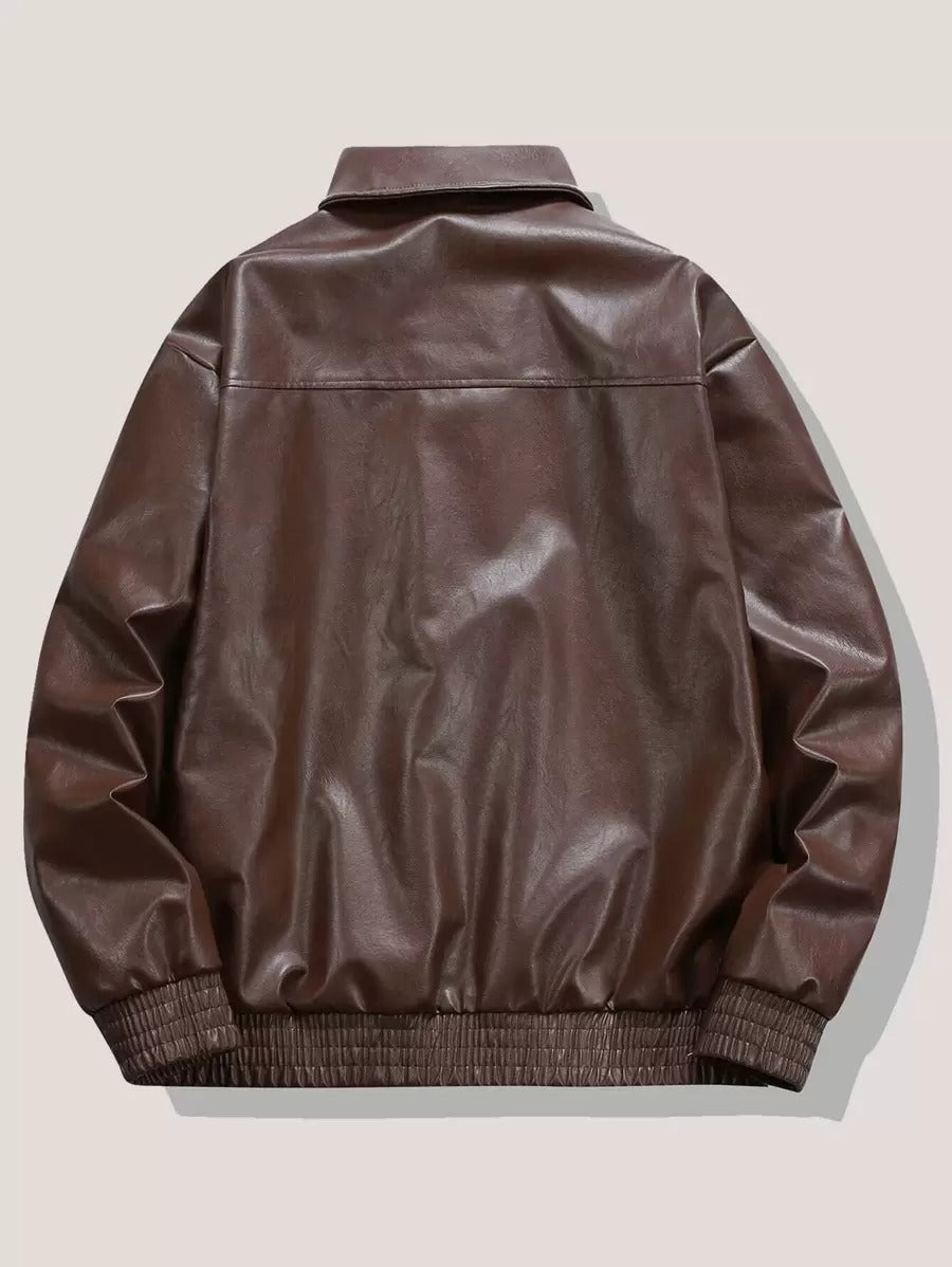 Manfinity LEGND Giacca in PU con vestibilità morbida e tasche con patta, giacca da motociclista casual a maniche lunghe, adatta come regalo per amici, mariti e fidanzati