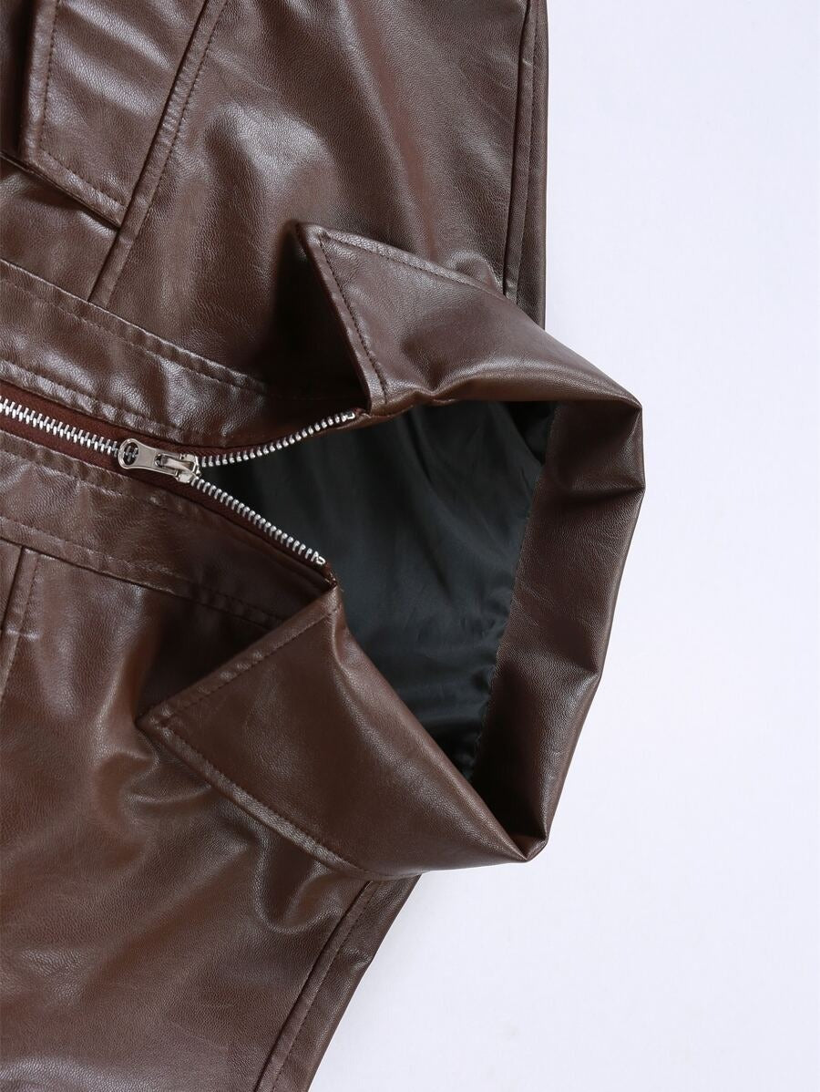 Manfinity LEGND Giacca in PU con vestibilità morbida e tasche con patta, giacca da motociclista casual a maniche lunghe, adatta come regalo per amici, mariti e fidanzati