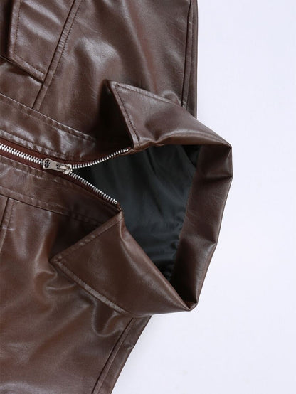 Manfinity LEGND Giacca in PU con vestibilità morbida e tasche con patta, giacca da motociclista casual a maniche lunghe, adatta come regalo per amici, mariti e fidanzati