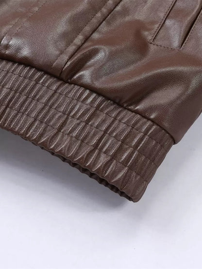Manfinity LEGND Giacca in PU con vestibilità morbida e tasche con patta, giacca da motociclista casual a maniche lunghe, adatta come regalo per amici, mariti e fidanzati